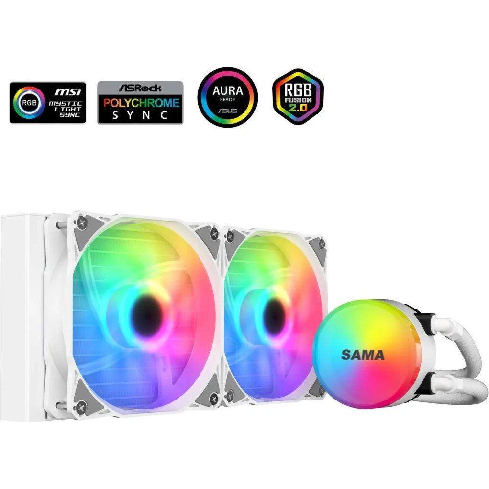 SAMA-SL240-240mm-RGB-PWM-FDB-Fans-Liquid-Cooler-W-Price-in-Pakistan SAMA SL240 RGB Liquid CPU Cooler 240mm - White - Image 1